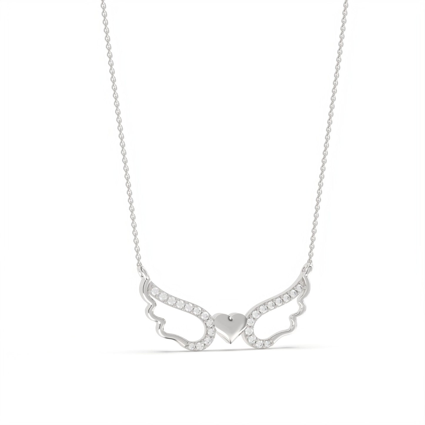 Silver Angel Wings Heart Necklace