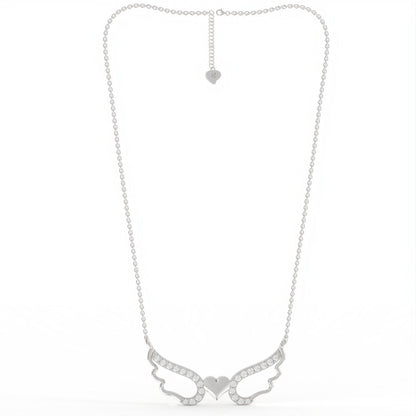 Silver Angel Wings Heart Necklace