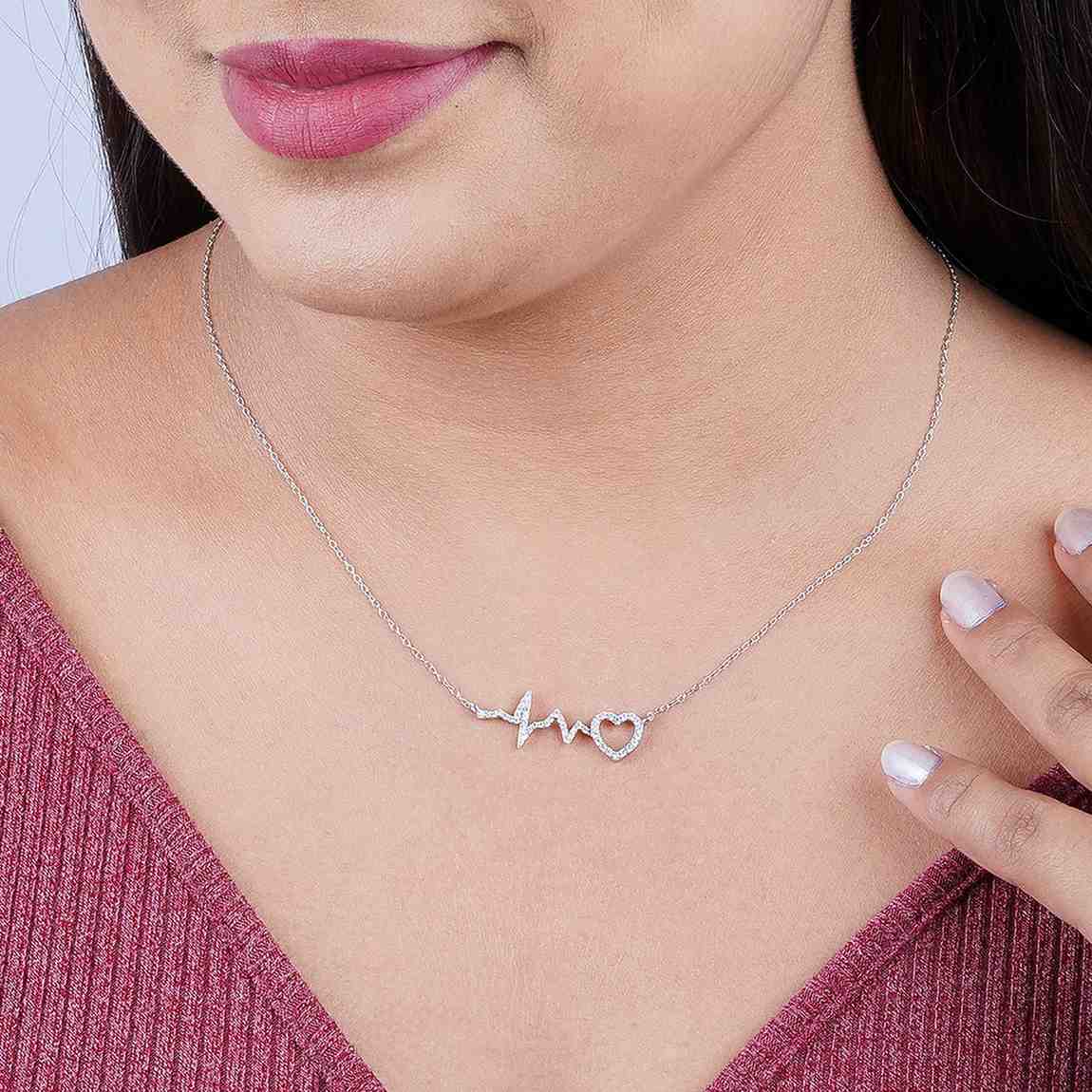 Silver Zircon Heartbeat Necklace