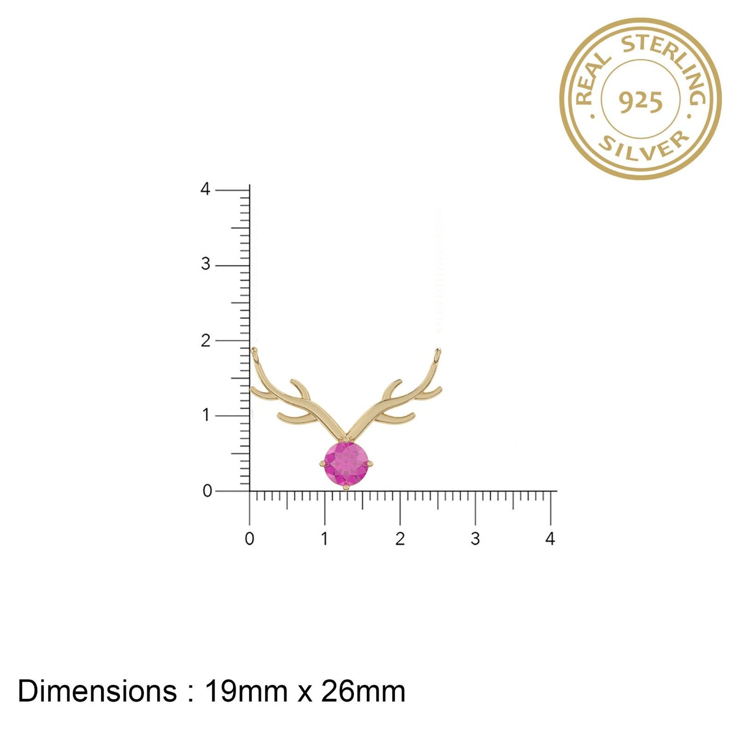 Golden Deer Theme Round Pink Sapphire Necklace