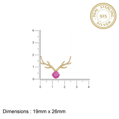 Golden Deer Theme Round Pink Sapphire Necklace