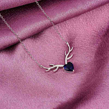 Silver Deer Theme Heart Sapphire Necklace