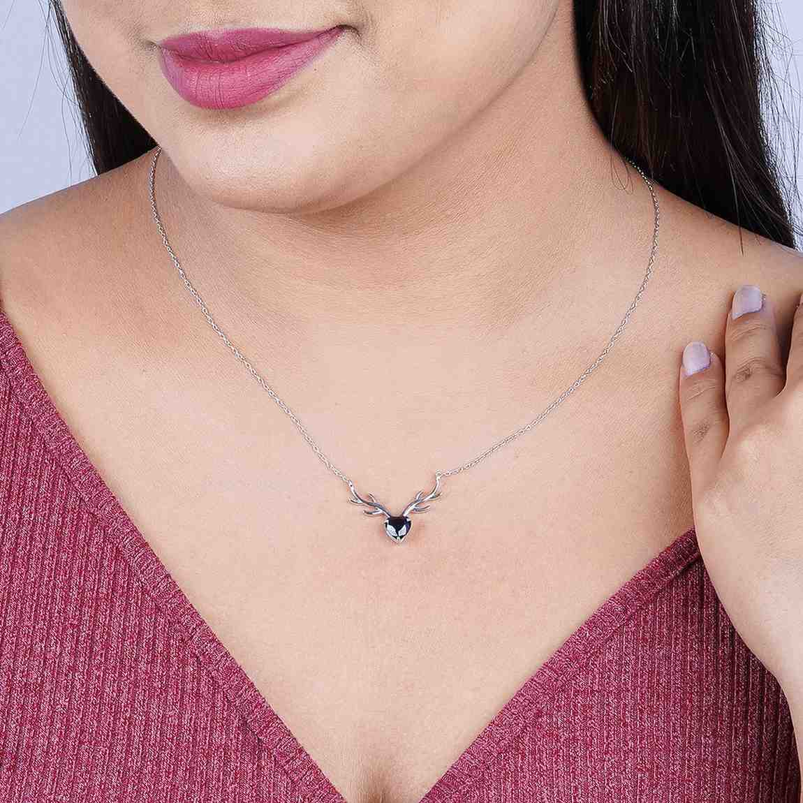 Silver Deer Theme Heart Sapphire Necklace