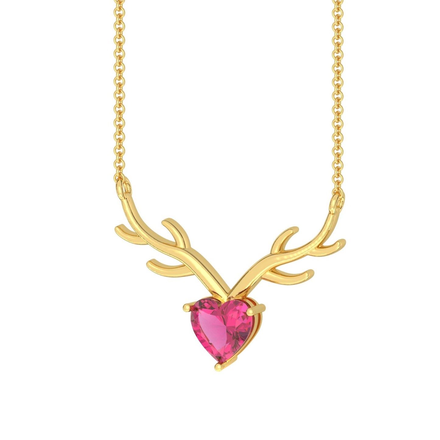 Golden Deer Theme Heart Pink Sapphire Necklace