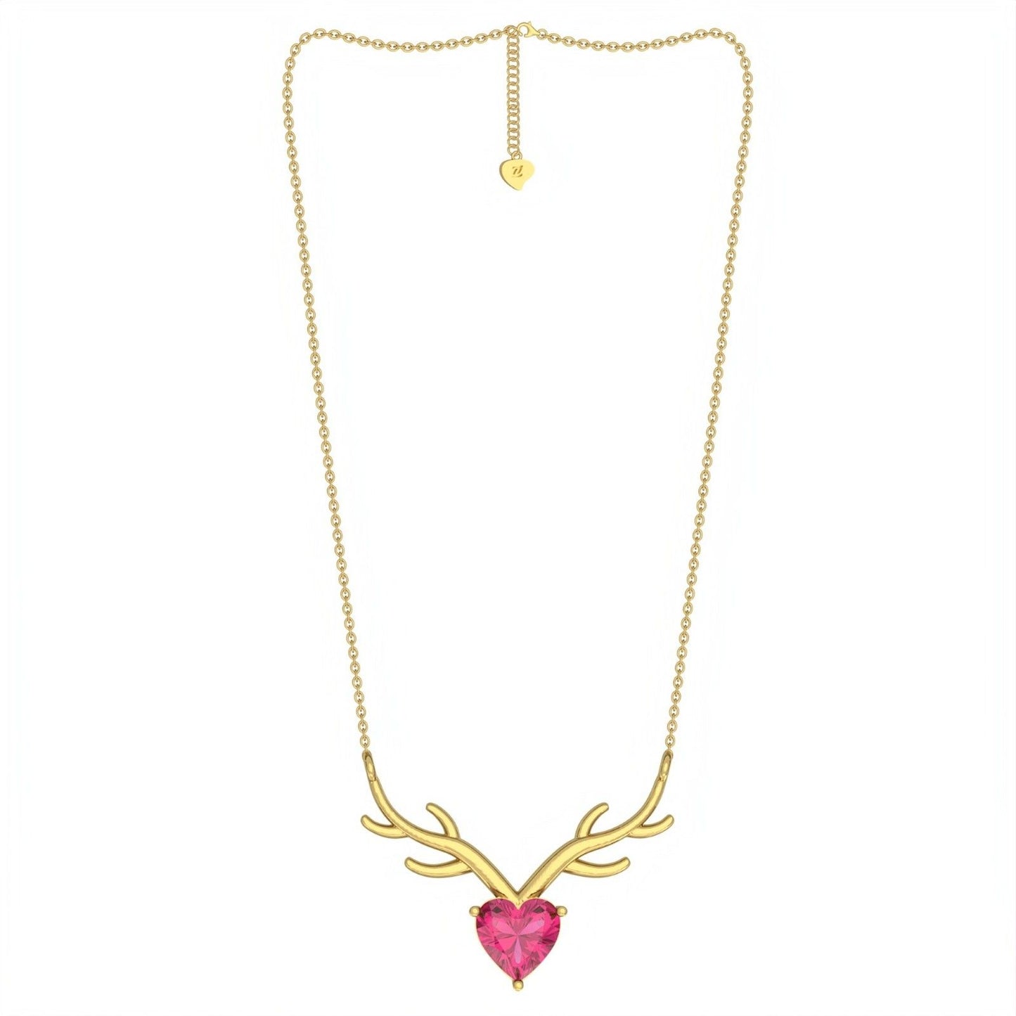 Golden Deer Theme Heart Pink Sapphire Necklace