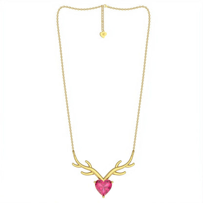 Golden Deer Theme Heart Pink Sapphire Necklace