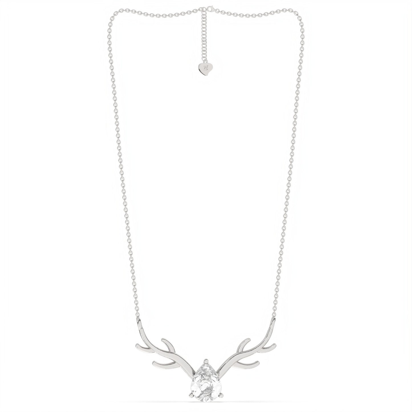 Silver Deer Theme Heart CZ Necklace