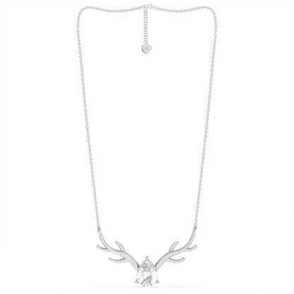 Silver Deer Theme Heart CZ Necklace