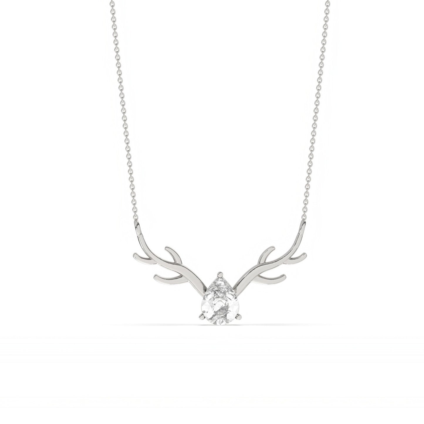 Silver Deer Theme Heart CZ Necklace