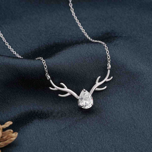 Silver Deer Antler Cubic Zircon Necklace