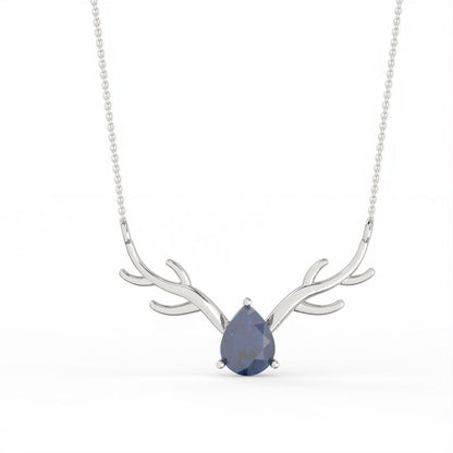 Silver Deer Antler Blue Sapphire Necklace