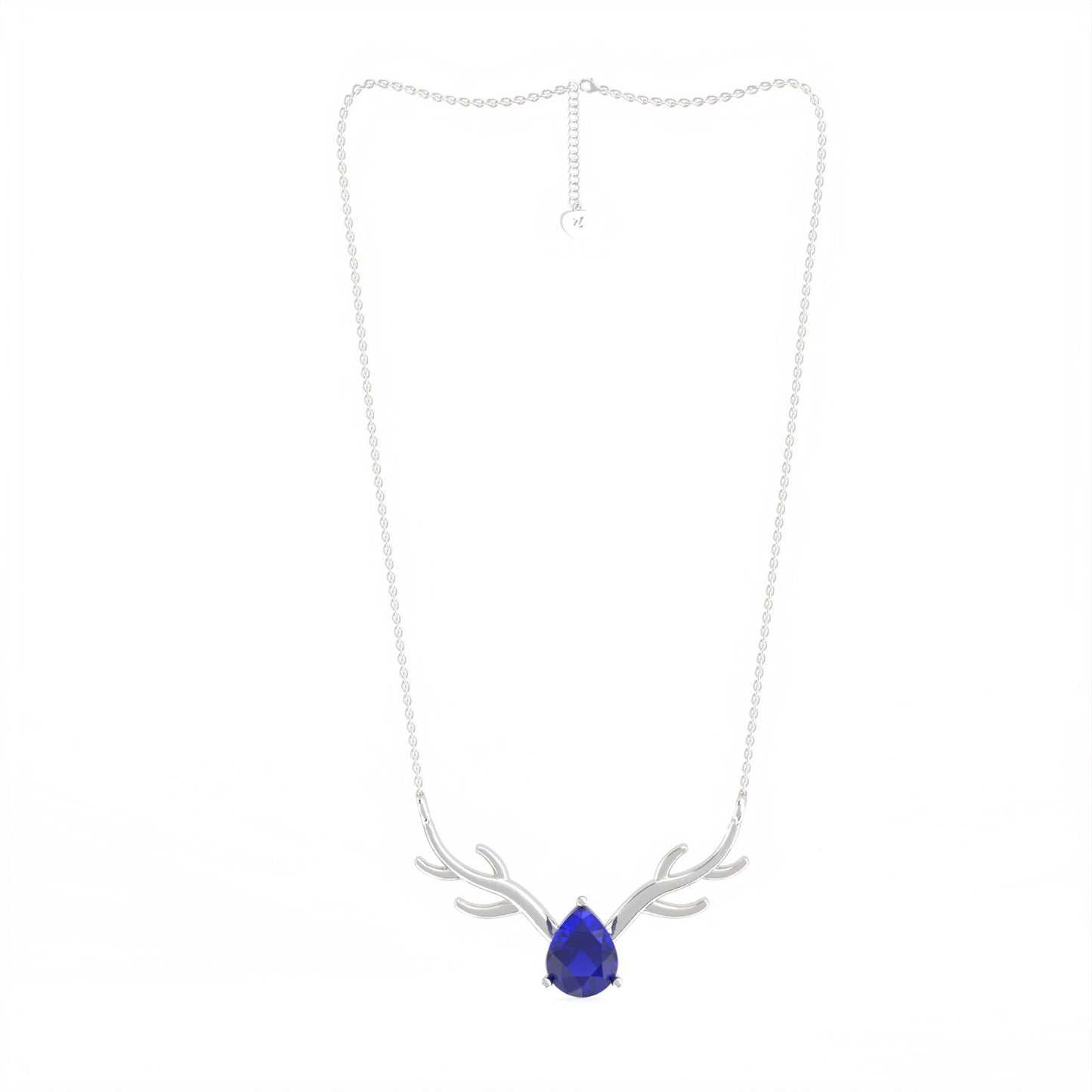 Silver Deer Antler Blue Sapphire Necklace