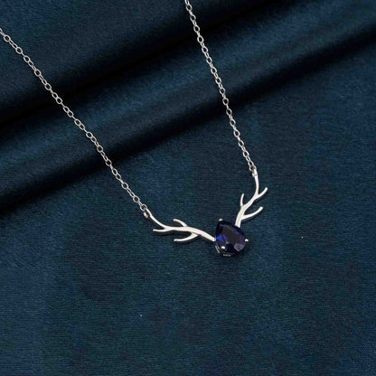 Silver Deer Antler Blue Sapphire Necklace