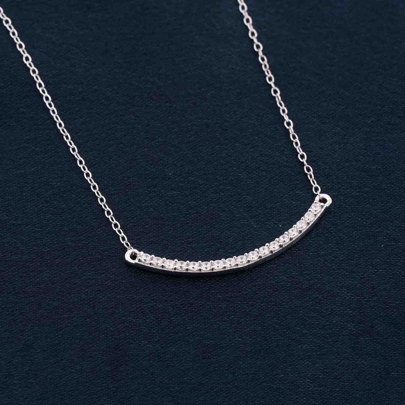 Silver Curved Bar Diamond Necklace