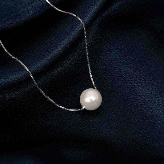 Silver White Pearl Moon Necklace