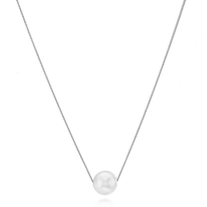 Silver White Pearl Moon Necklace