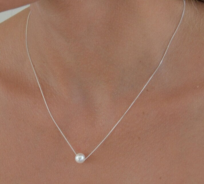 Silver White Pearl Moon Necklace