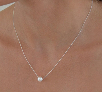 Silver White Pearl Moon Necklace