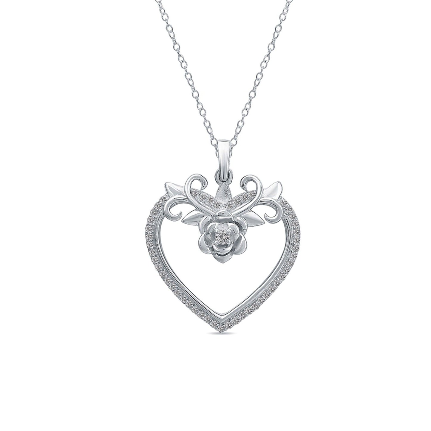 Silver Heart Flower Style Love Pendant