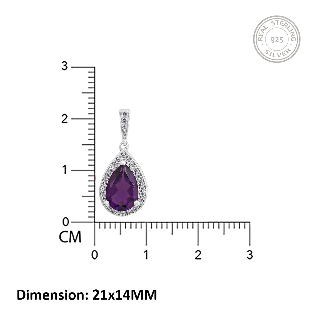 Silver Purple Amethyst Pear Drop Halo Pendant