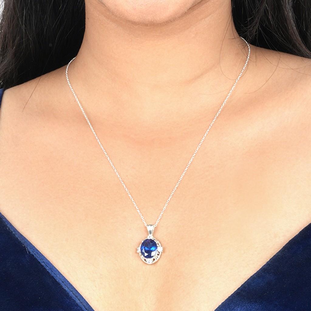 Silver Blue Sapphire Teardrop Pendant