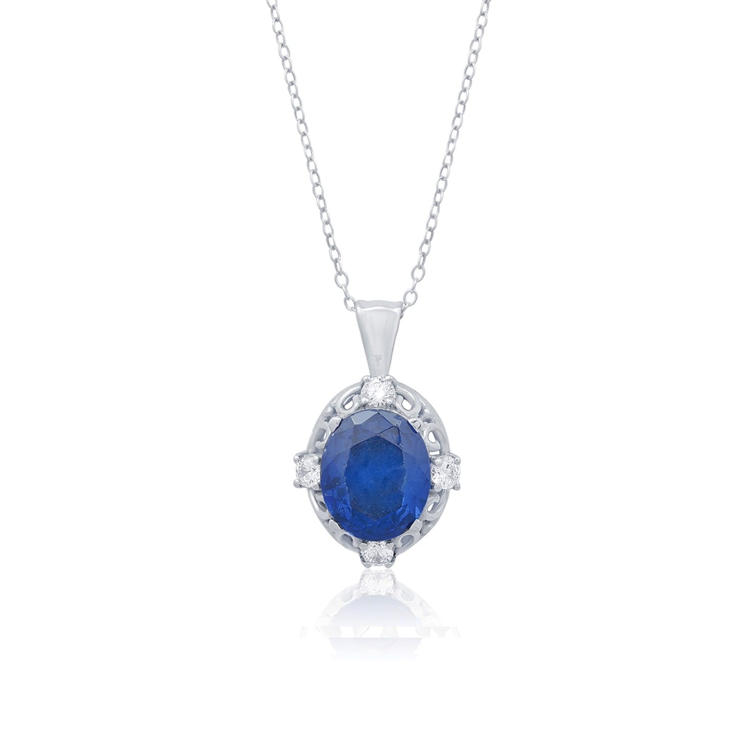 Silver Blue Sapphire Teardrop Pendant