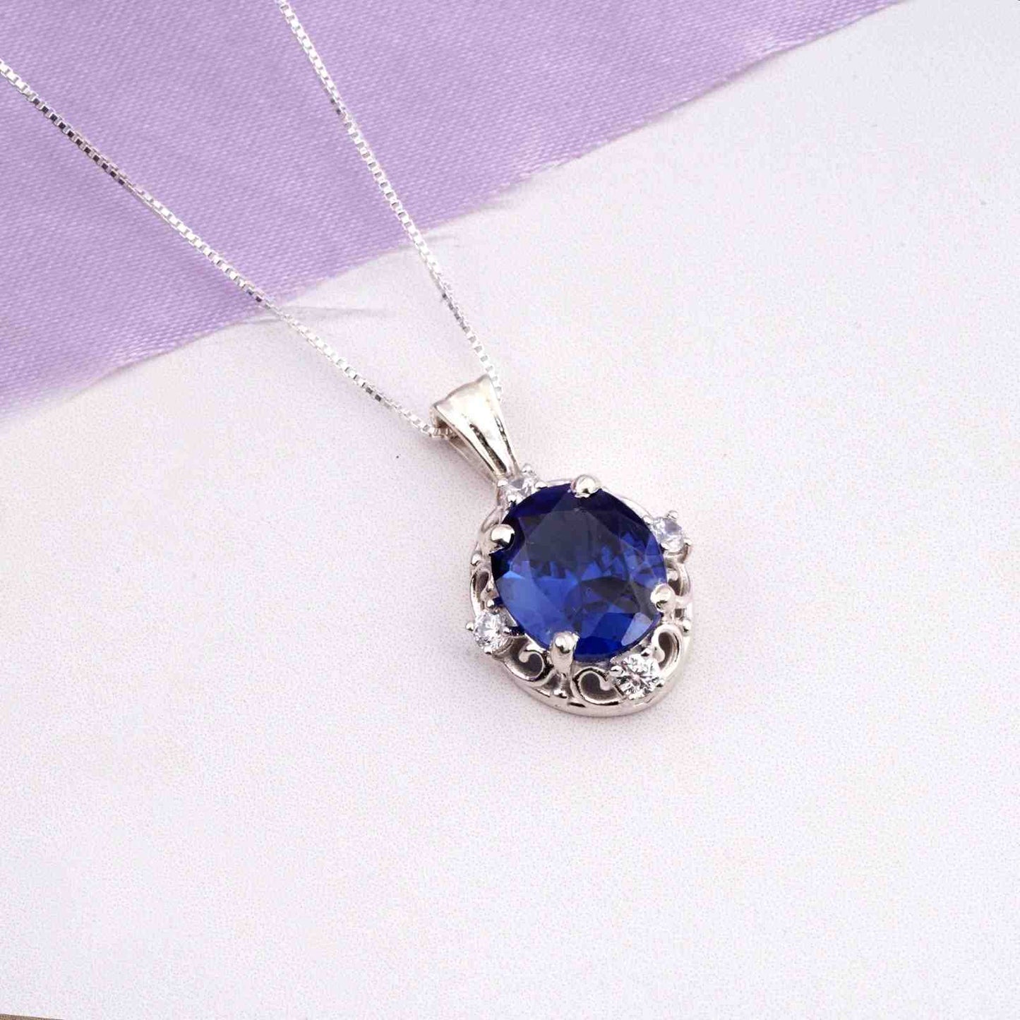 Silver Blue Sapphire Teardrop Pendant