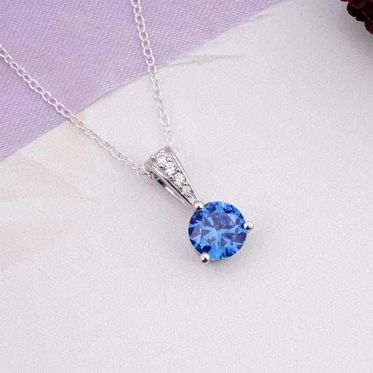 Silver Blue Sapphire & Cubic Zirconia Gemstone Pendant