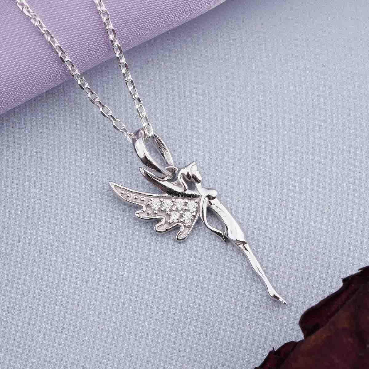 Sterling Silver CZ Flying Angel Fairy Charm Pendant