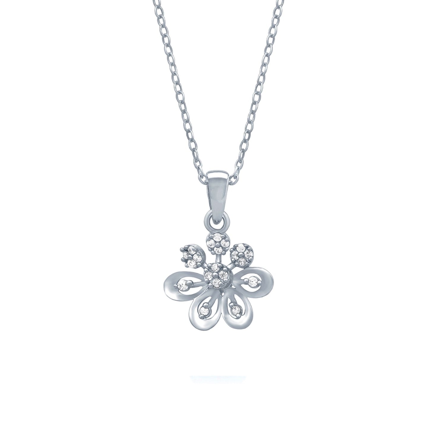 Sterling Silver CZ Floral Pendant