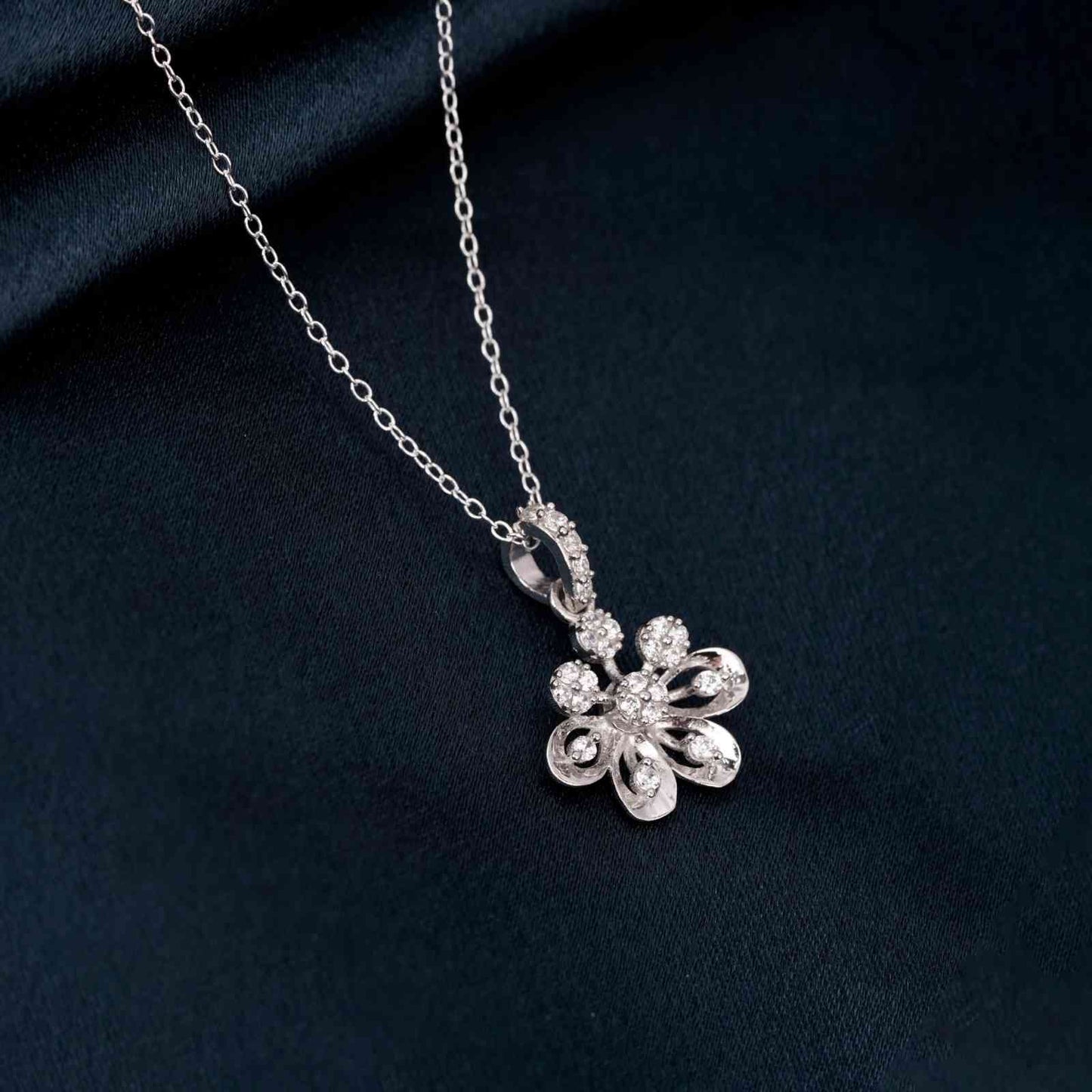 Sterling Silver CZ Floral Pendant