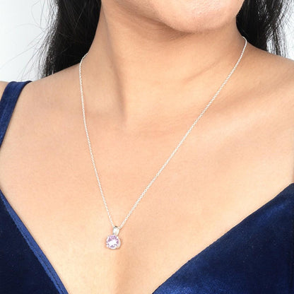 Silver Pink Sapphire Round Shape Pendant