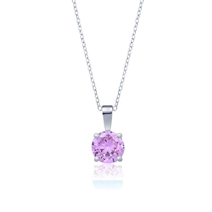 Silver Pink Sapphire Round Shape Pendant