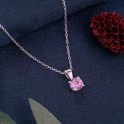 Silver Pink Sapphire Round Shape Pendant