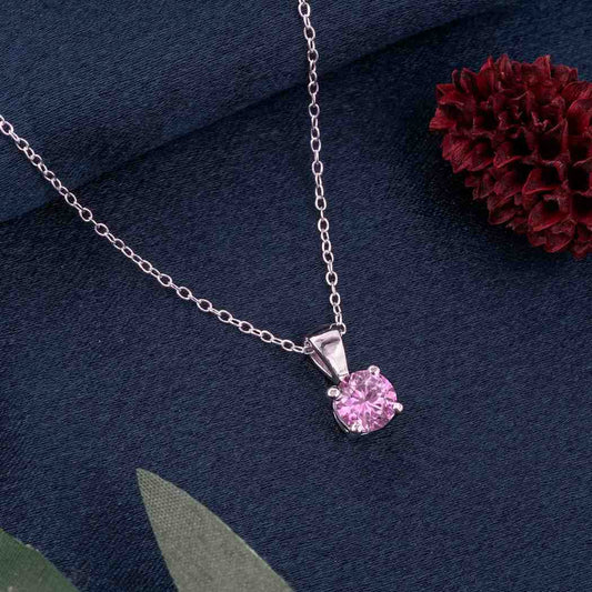 Silver Pink Sapphire Round Shape Pendant