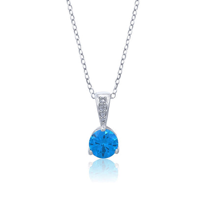 Silver Blue Topaz Solitaire Pendant