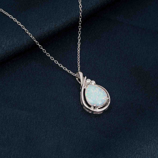 Silver Opal Multicolor Pear Solitaire Pendant