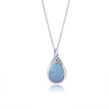 Silver Opal Multicolor Pear Solitaire Pendant