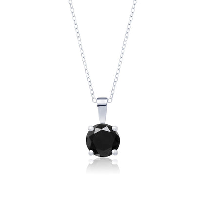 Silver Classic Round Black Diamond Solitaire Pendant