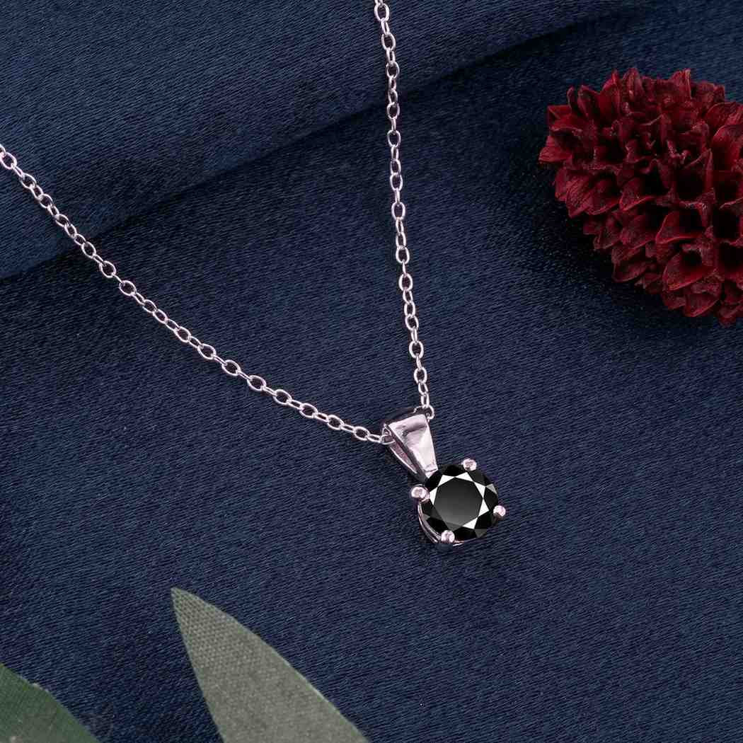 Silver Classic Round Black Diamond Solitaire Pendant