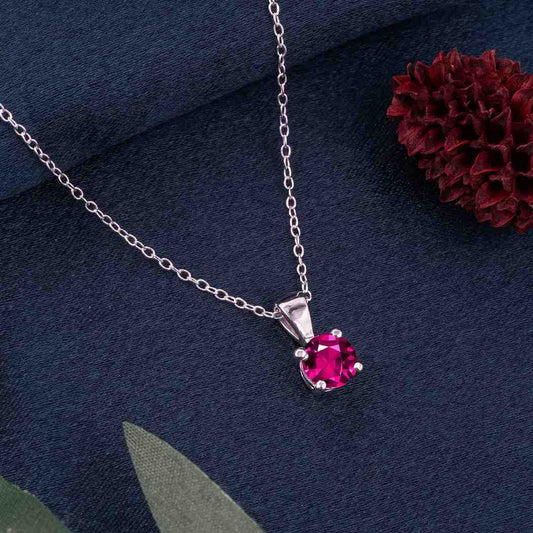 Silver Round Cut Pink Ruby Sterling Silver Pendant