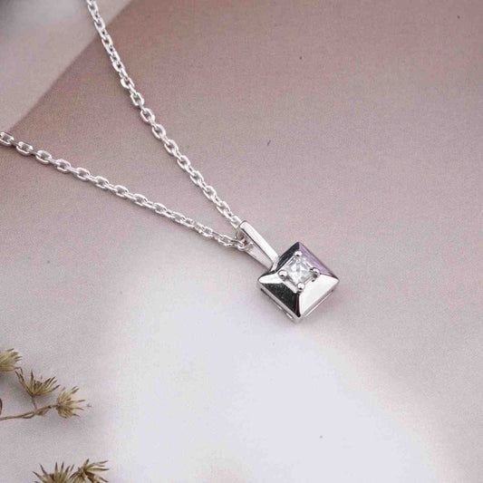 Silver Princess Cut Solitaire Diamond Pendant