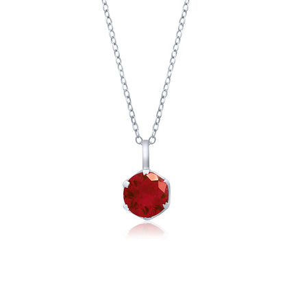 Silver Solitaire Red Ruby Pendant