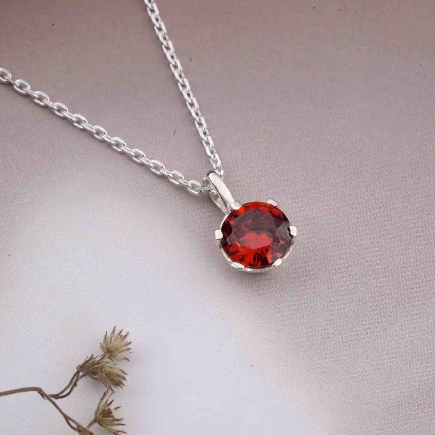 Silver Solitaire Red Ruby Pendant