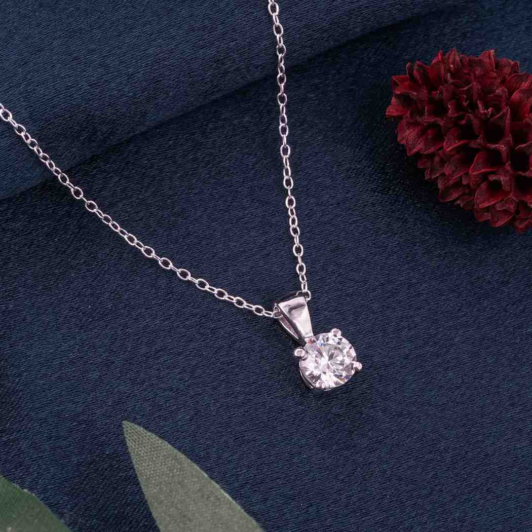 Sterling Silver Classic Cz Pendant For Gift