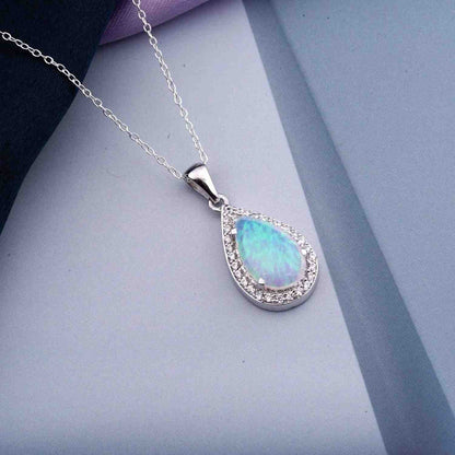 Sterling Silver White Opal Teardrop Pendant