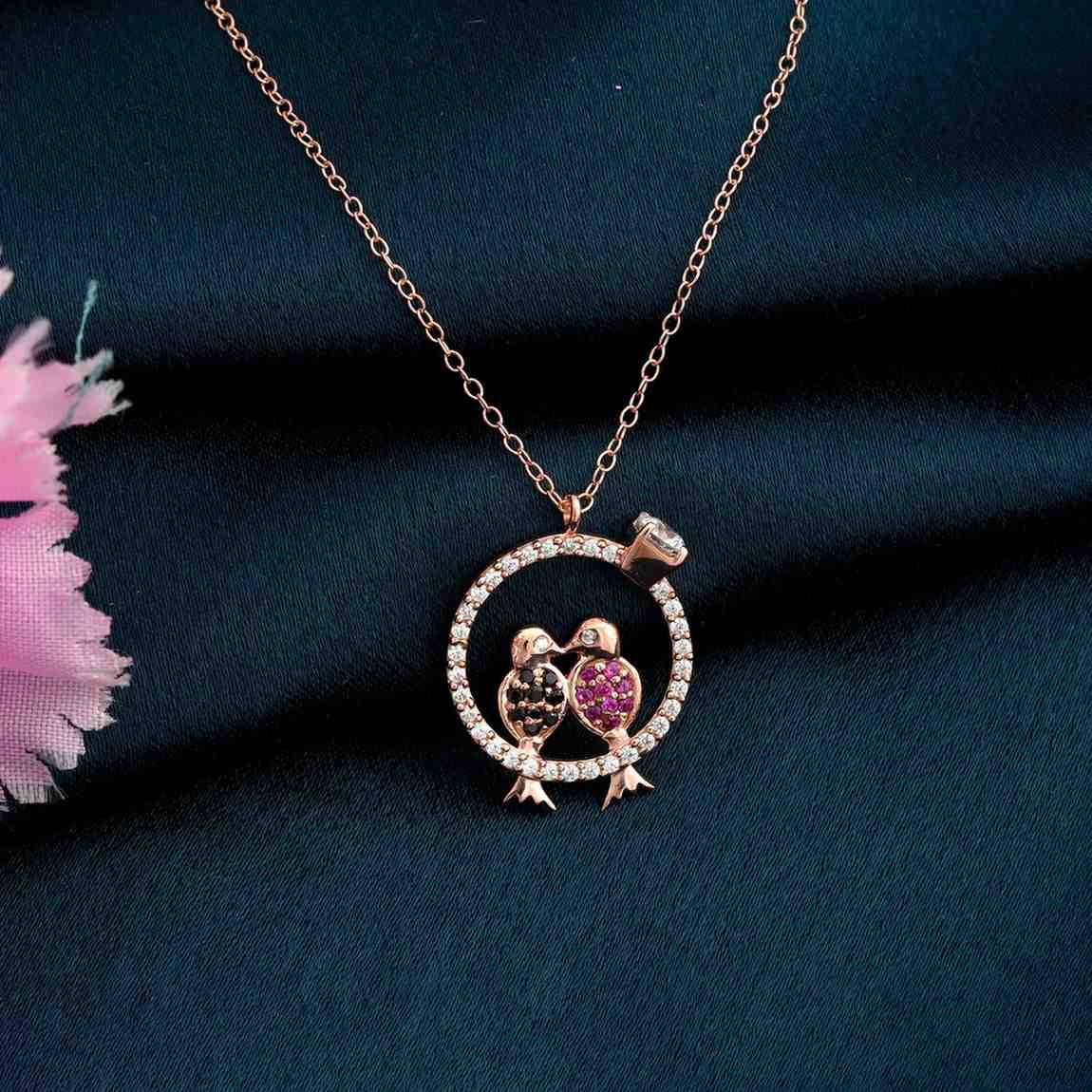 Rose Gold Love Birds Couple Gift Necklace