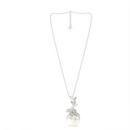 Silver Freshwater Cultured Pearl and Diamond Drop Pendant