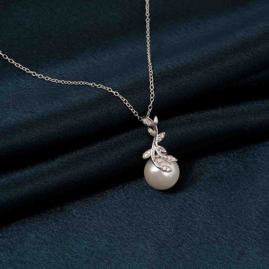 Silver Freshwater Cultured Pearl and Diamond Drop Pendant