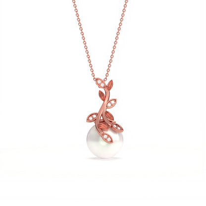 Rose Gold Freshwater Cultured Pearl and Diamond Drop Pendant